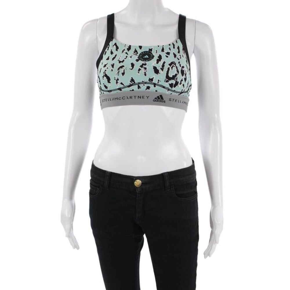 Adidas by Stella McCartney Womens Logo Leopard Print Sports Bra Blue Black XS